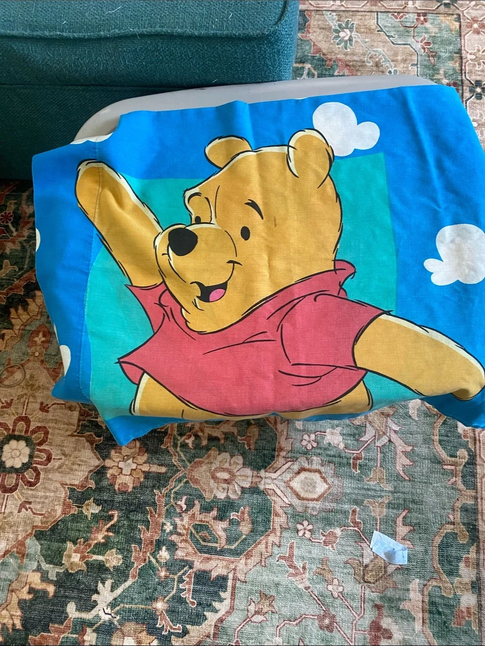 Piglet Disney  pillow case  - Bright Blue & Pink other side Winnie the poo